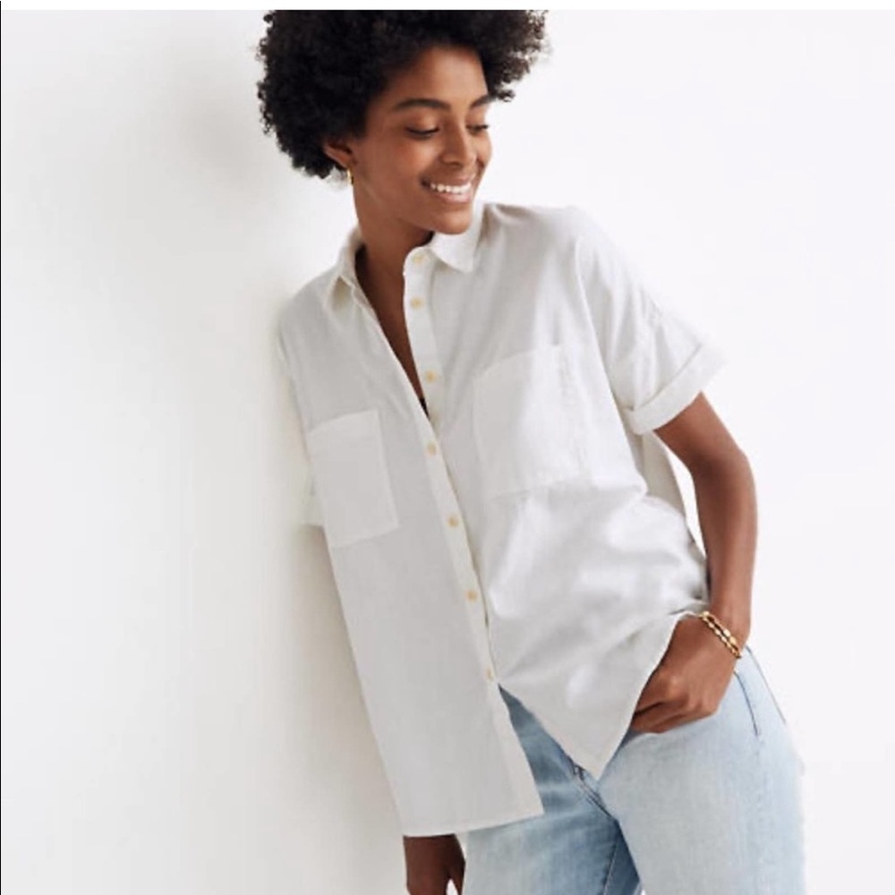 White Short Sleeve Button Down by Madewell